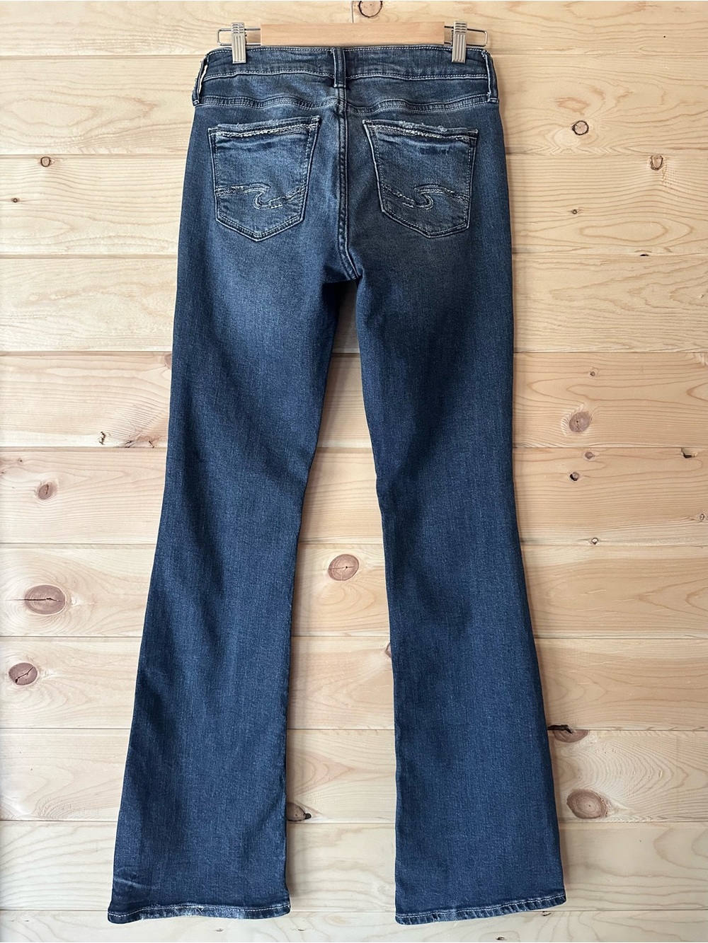 Silver Jeans Suki Bootcut Jeans W26 L35 Mid-Rise Dark Wash Distressed Long Tall